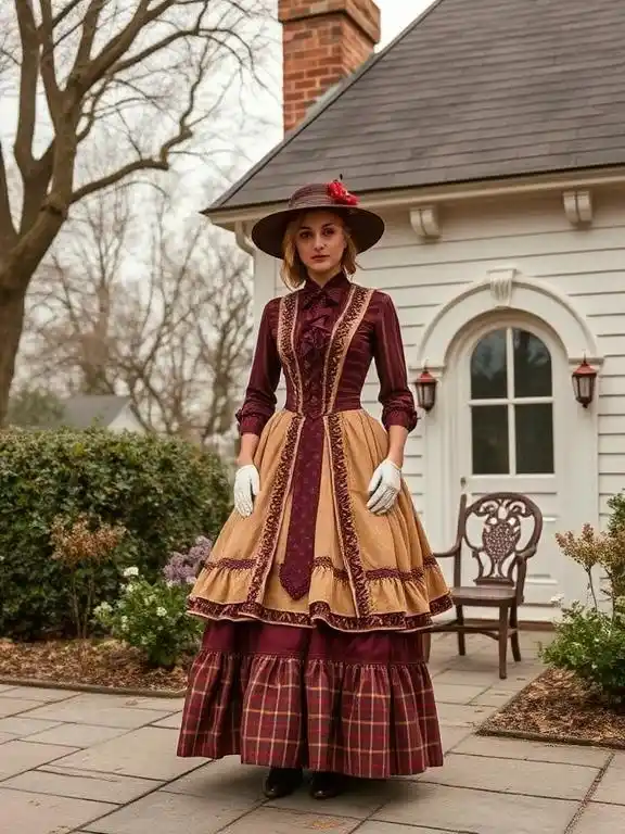 Classic Victorian day look featuring period-appropriate attire.