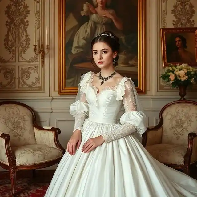 Timeless Regency era style dress for a classic royal look.