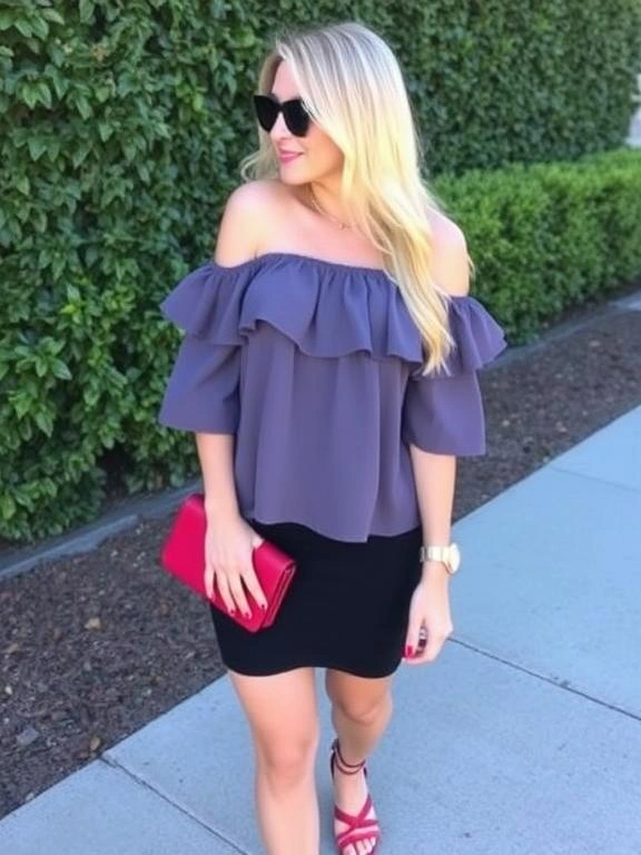 A flirty off-shoulder dress with playful ruffles, adding a feminine touch to your outfit.