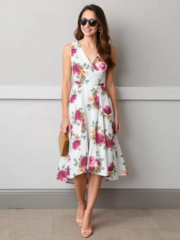 A collection of floral dresses in various styles, from casual sundresses to elegant evening gowns, perfect for any occasion.