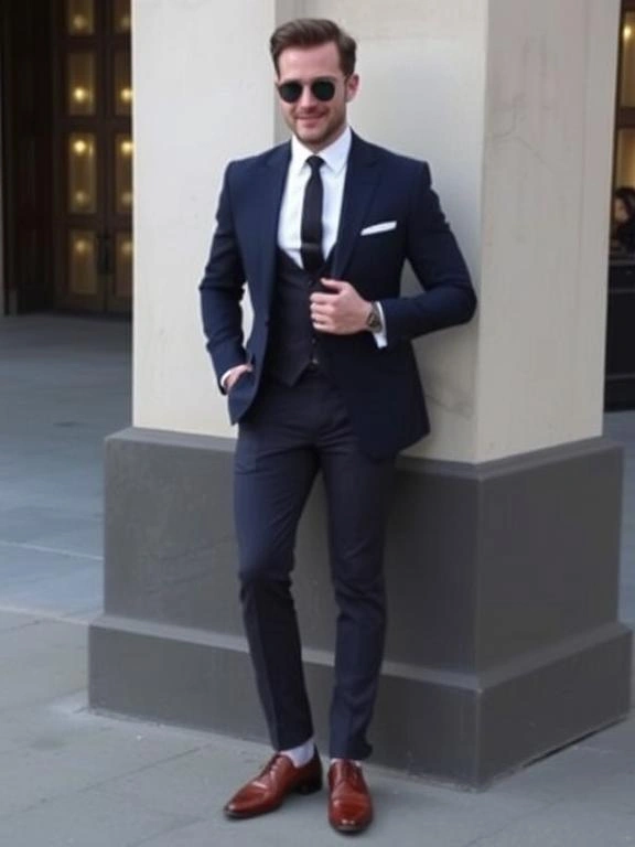  A sharp blue suit, adding a touch of vibrancy and personality to a classic, polished look.