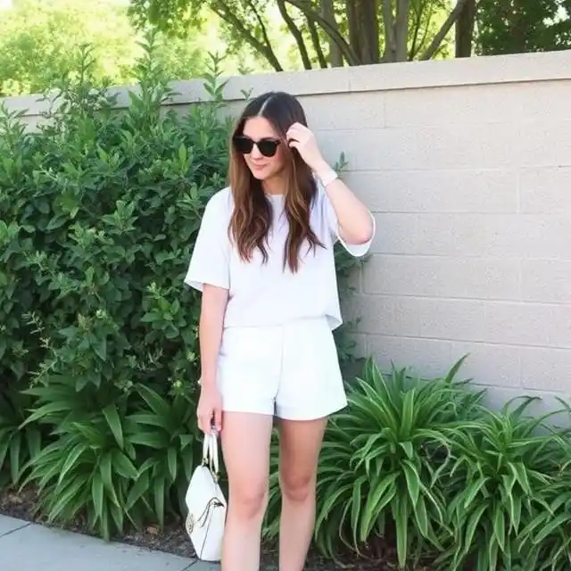 Casual summer look with an oversized tee and high-waisted shorts for a relaxed and trendy vibe.