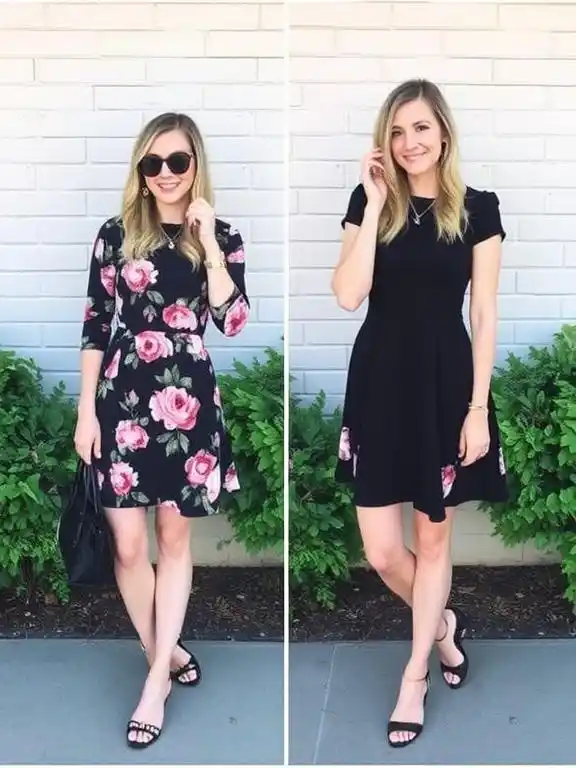 A floral version of the classic little black dress, featuring vibrant floral patterns and a flattering silhouette for a unique twist on a timeless style.