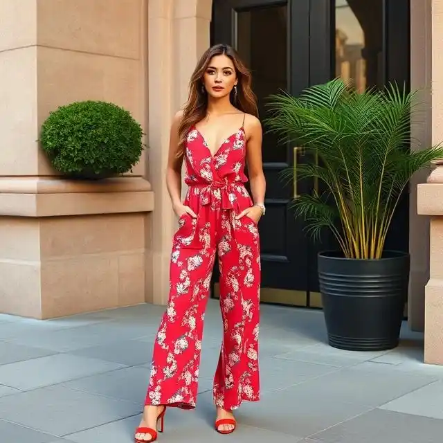 A fashionable woman wearing a sleek and stylish jumpsuit, exuding modern elegance and confidence.