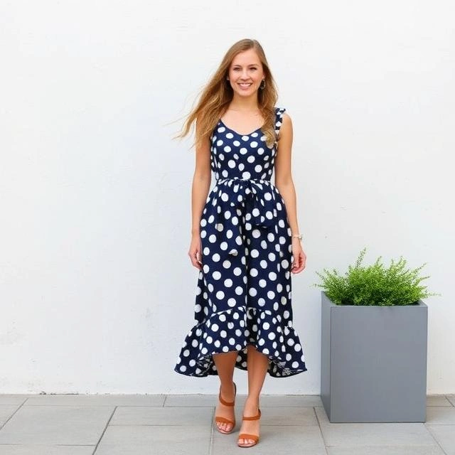 Plus-size midi dress with a playful ruffled hem, perfect for a trendy wedding guest look.