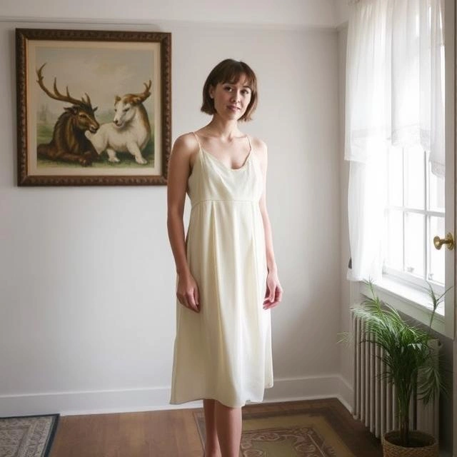 A vintage-inspired silk slip dress with a smooth, elegant fit.