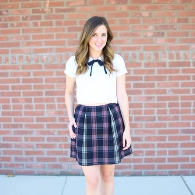 Trendy plaid skirt paired with a stylish crop top for a chic preppy look.