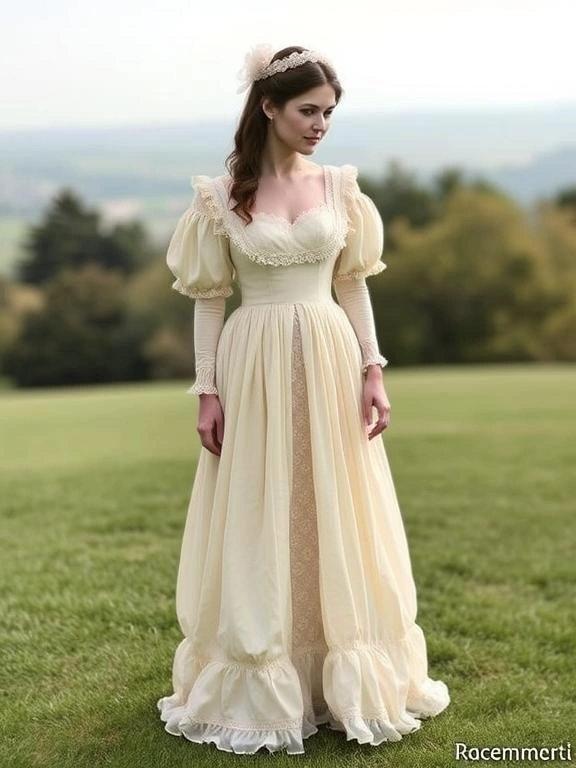 Victorian tea gown exuding relaxed refinement.