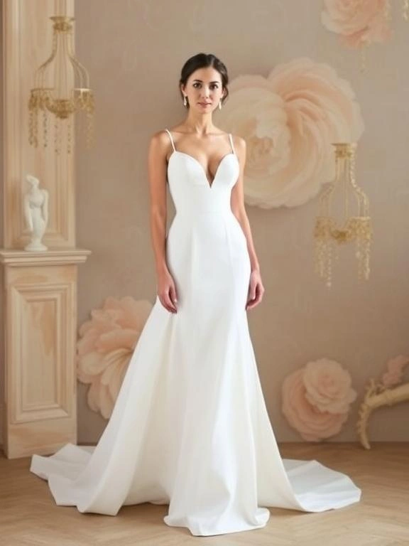 A pristine white dress, exuding simplicity and elegance with its clean lines and graceful design.