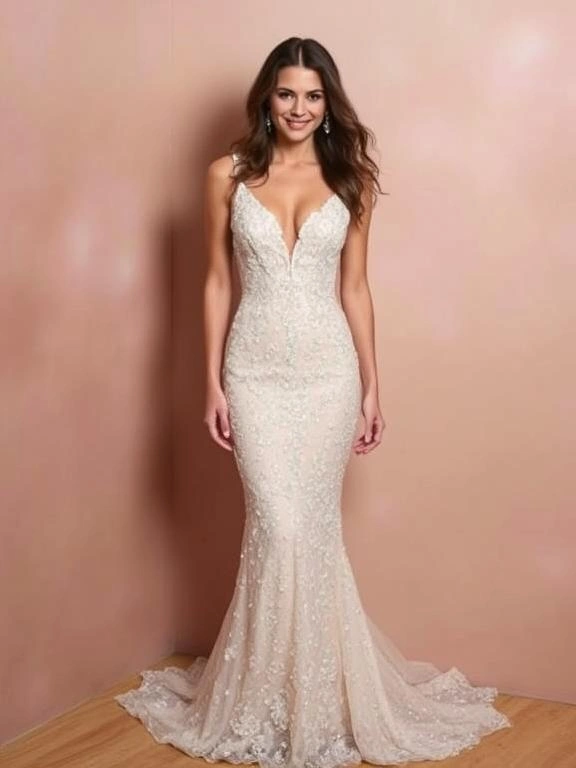 A beaded gown, sparkling with intricate beadwork, creating a glamorous and dazzling effect for any special occasion.